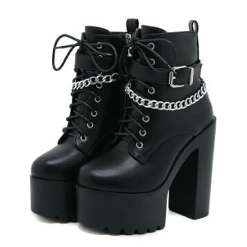 Motorcycle Chain - NEW Gothic Buckle Strap Ankle Boots
