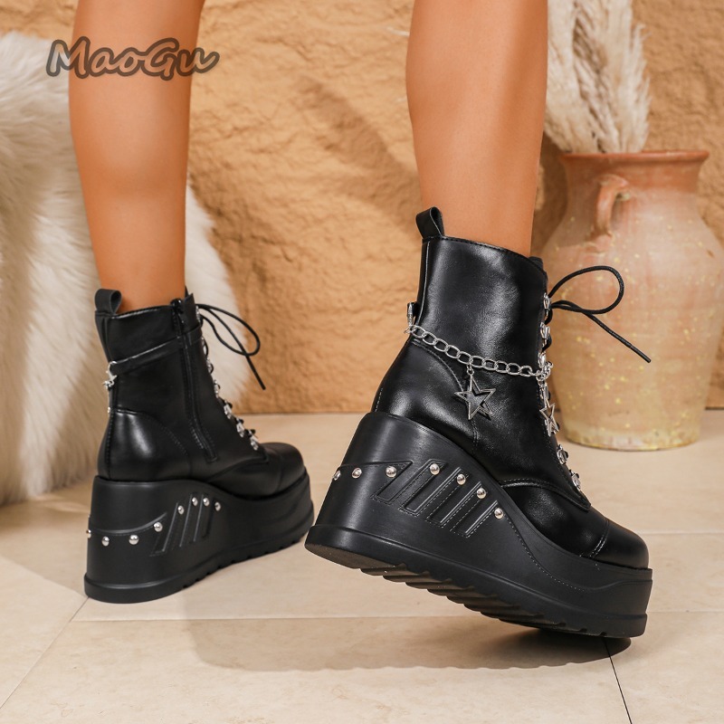 High Platform Women's Ankle Bo - Motorcycle Chain ulasan dan harga