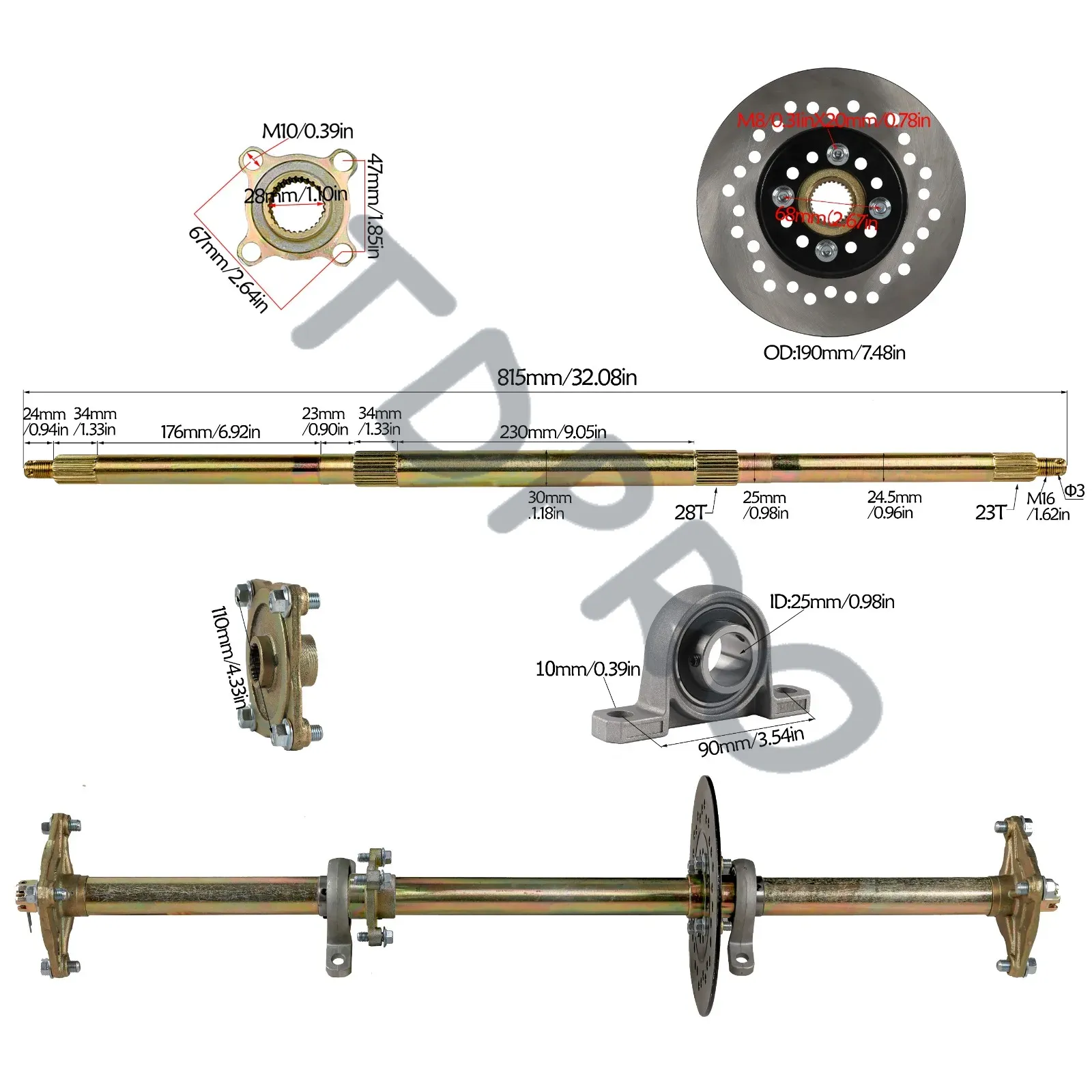 TDPRO 32'' Go Kart Rear Axle / - 428 Chain ulasan dan harga