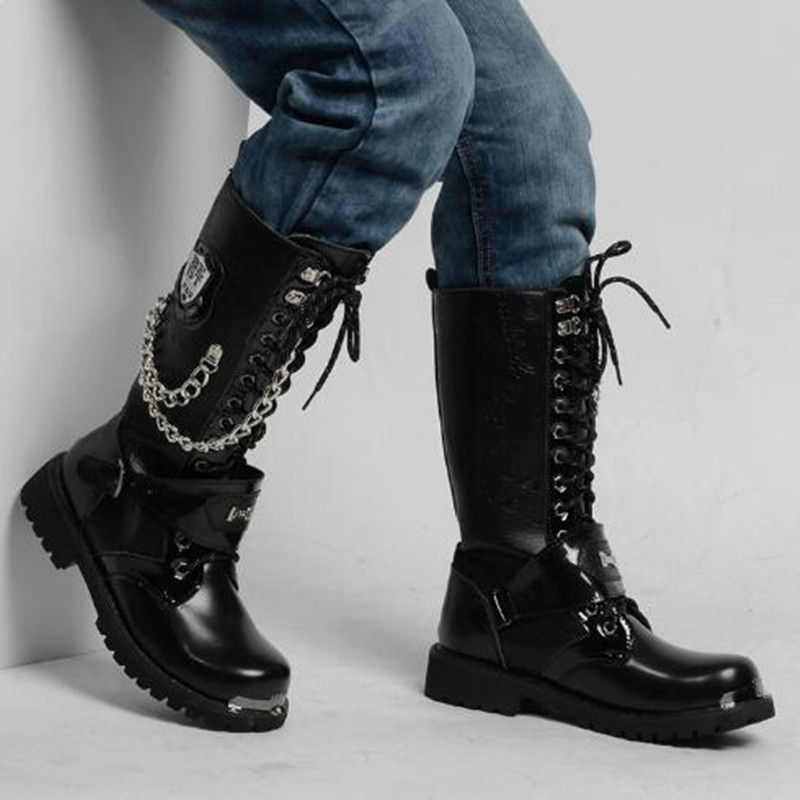 Men Fashion Motorcycle Boots M - Steel Chain ulasan dan harga